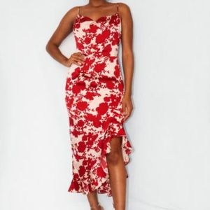 Misguided Floral Cami Side ruffle midi dress